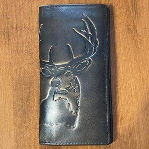 Long Wallet For Men Full Grain Leather With Hand Burnished Finish Deer Hunter